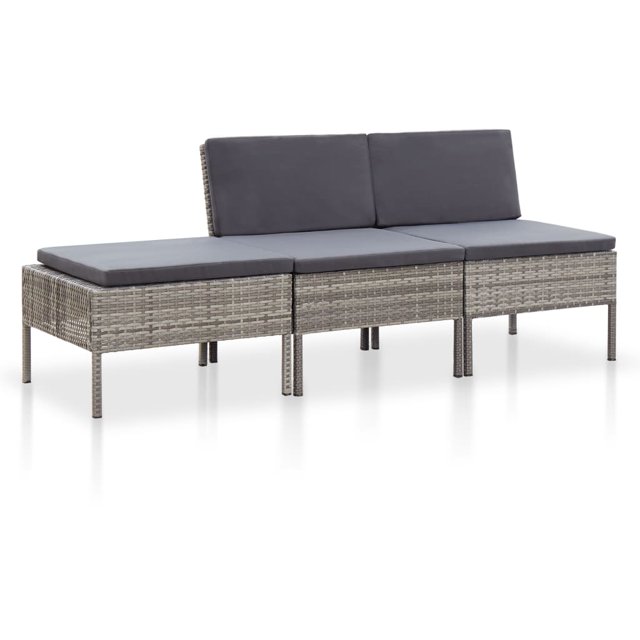 Ensemble de Salon de Jardin 3 Pcs avec Coussins en Rotin Poly Gris