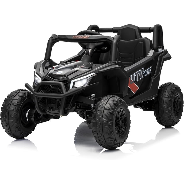 Ourlova 12V Kids Ride-On UTV Truck with Remote Control, 4WD/2WD Switchable, 4 Spring Suspension, EVA Tires, Safety Belt, Double Open Doors - Black