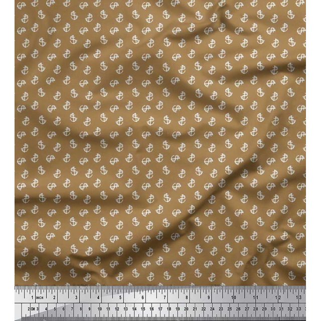 Soimoi Rayon Fabric Anchor Hook Nautical Decor Fabric Printed Yard 56 Inch Wide