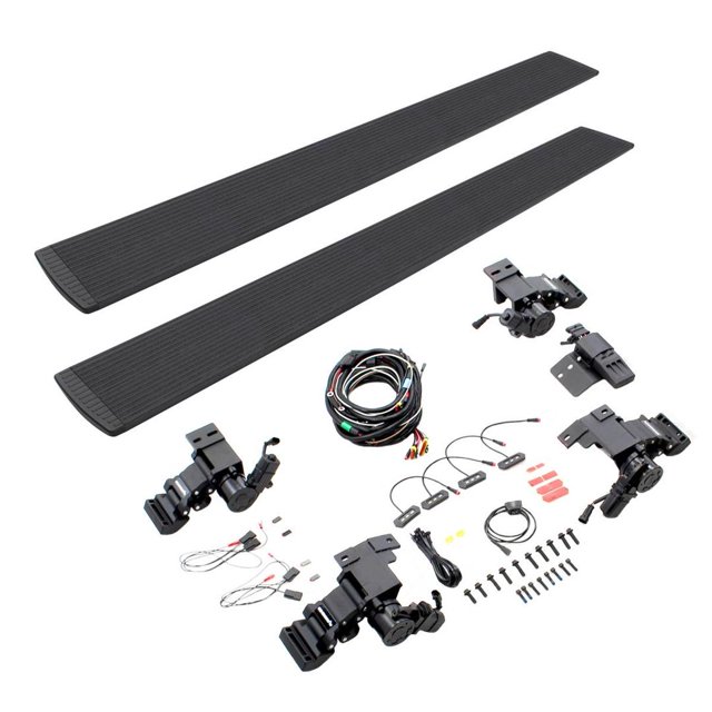 Go Rhino Running Board 20410687T E-Board E1; Protective Bedliner Coating; Black; Aluminum; Lighted; Rocker Panel Mount