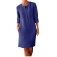 thumbnail image 2 of Pntutb Robe de Mode pour Femmes Robe pour Femmes à Col Rond avec Poches et Boutons Robe Unie à Manches Longues, 2 of 5