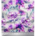thumbnail image 1 of Soimoi Purple Satin Silk Fabric Leaves & Floral Decor Fabric Printed BTY 42 Inch Wide, 1 of 3