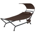 thumbnail image 2 of Costway Chaise Longue Suspendue de Patio avec Auvent, Coussin, Oreiller et Sac de Rangement Brun, 2 of 10