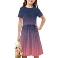thumbnail image 1 of Soldes de Liquidation Aujourd'hui Offres Iumwxz Robe Décontractée Trapèze Robe Tunique pour Adolescentes Robe Col Rond Imprimé Dégradé Manches Courtes Robes pour Adolescentes Robe Élégante pour Fête des Fêtes 4-14a, 1 of 7