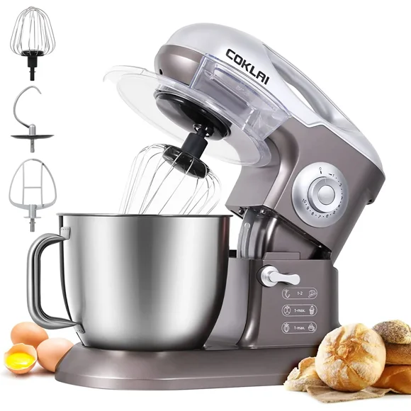 CUSIMAX Batteur sur Socle Électrique 7,3 Qt, Mélangeur Alimentaire Électrique à 10 Vitesses avec Bol en Acier Inoxydable, Crochet Pétrisseur, Batteur et Fouet pour la Plupart des Cuisiniers à Domicile, Gris