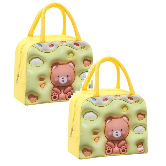 Oleegame 2 Pcs Sac de Rangement pour Produits à Main Sac Isolé Sac pour Boîte à Lunch Sac à Lunch Chiot Brun (Isolation 3D) Jaune