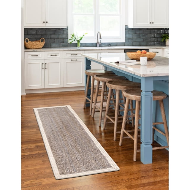 Indian Handmade Braided White Border with Inner Gray Natural Jute Area Rug, Home Décor Rug, Jute Rug for Bedroom, Dining Room, living room, Doormat Rug Size - 2.6' x 4' (78 cm x 120 cm)