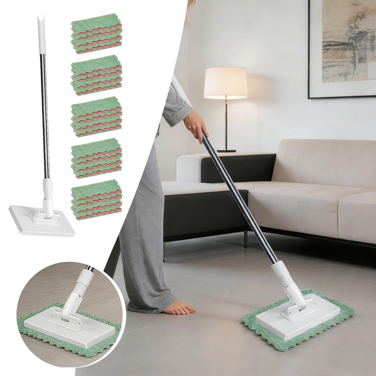 ERK Snap Grip Mini Mop, Zero-Touch Gap Dust Cleaner with 42" Lazy Mop Stick & Locking Head, Dust Mop for House Wall Bathroom