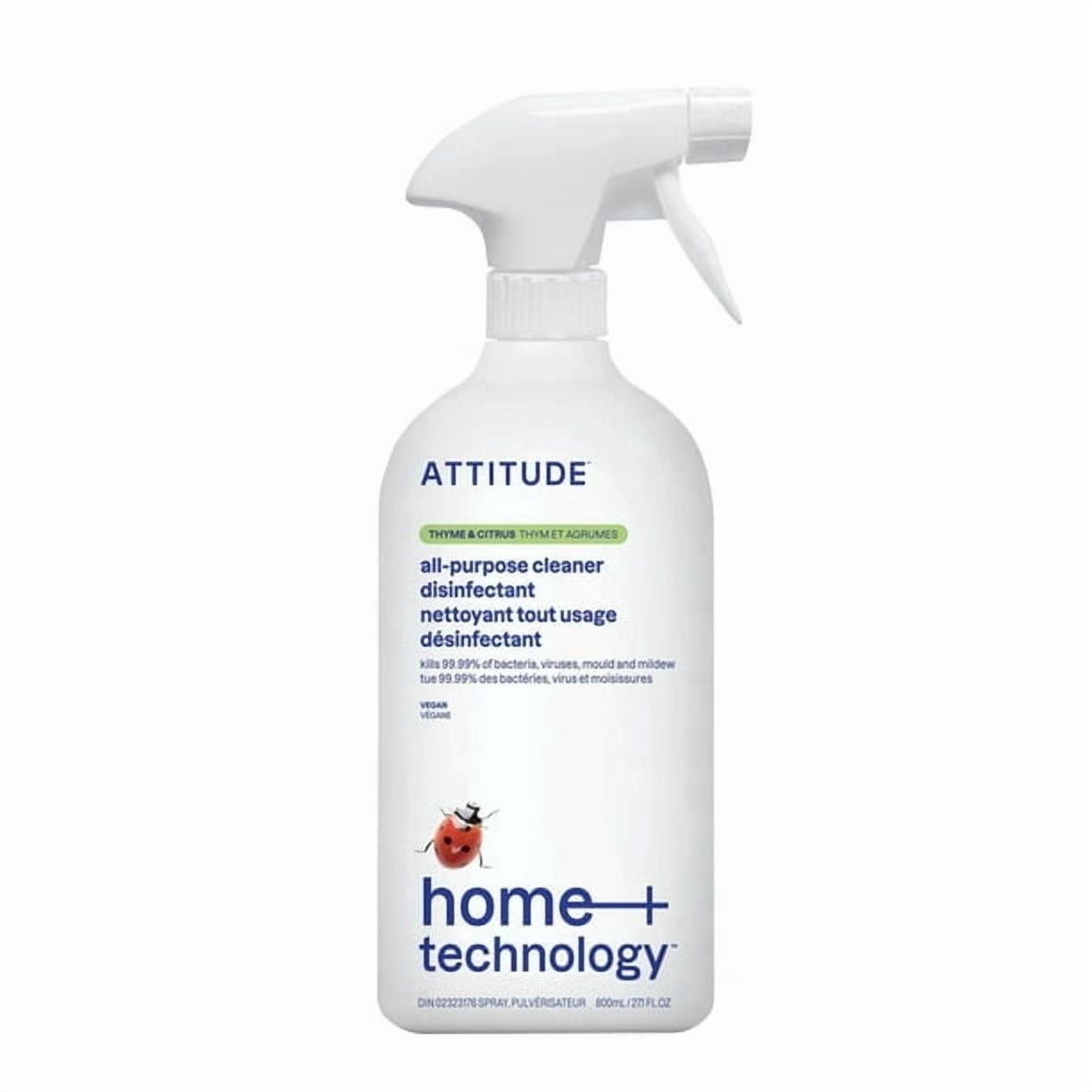 ATTITUDE home+ technology All Purpose Cleaner Disinfectant 99.99%, Thyme & Citrus, 800 mL