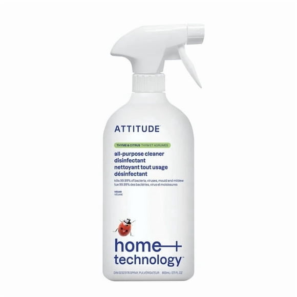 ATTITUDE home+ technology Nettoyant Désinfectant Tout Usage 99,99 %, Thym et Agrumes, 800 ml