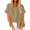 thumbnail image 1 of Chemise en Coton et Lin pour Femmes, Manches Courtes, Col en V, Ample, Décontractée, Été, Plage, Travail, 1 of 4