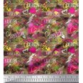 thumbnail image 1 of Soimoi Brown Rayon Fabric Heart,Star & Fashion Text Print Sewing Fabric Yard 42 Inch Wide, 1 of 1