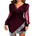 thumbnail image 1 of Robe Midi en Chiffon Brillant à Sequins Taille Haute à Manches en V pour Femmes Robe de Soirée TTTG, 1 of 2