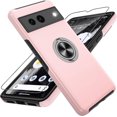 thumbnail image 1 of KOMI Pixel 7 Case, Google Pixel 7 Case with HD Screen Protector, Shockproof Google Pixel 7 Phone Case with 360° Magnetic Ring Holder Kickstand Phone Case for Google Pixel 7 Pink, 1 of 5