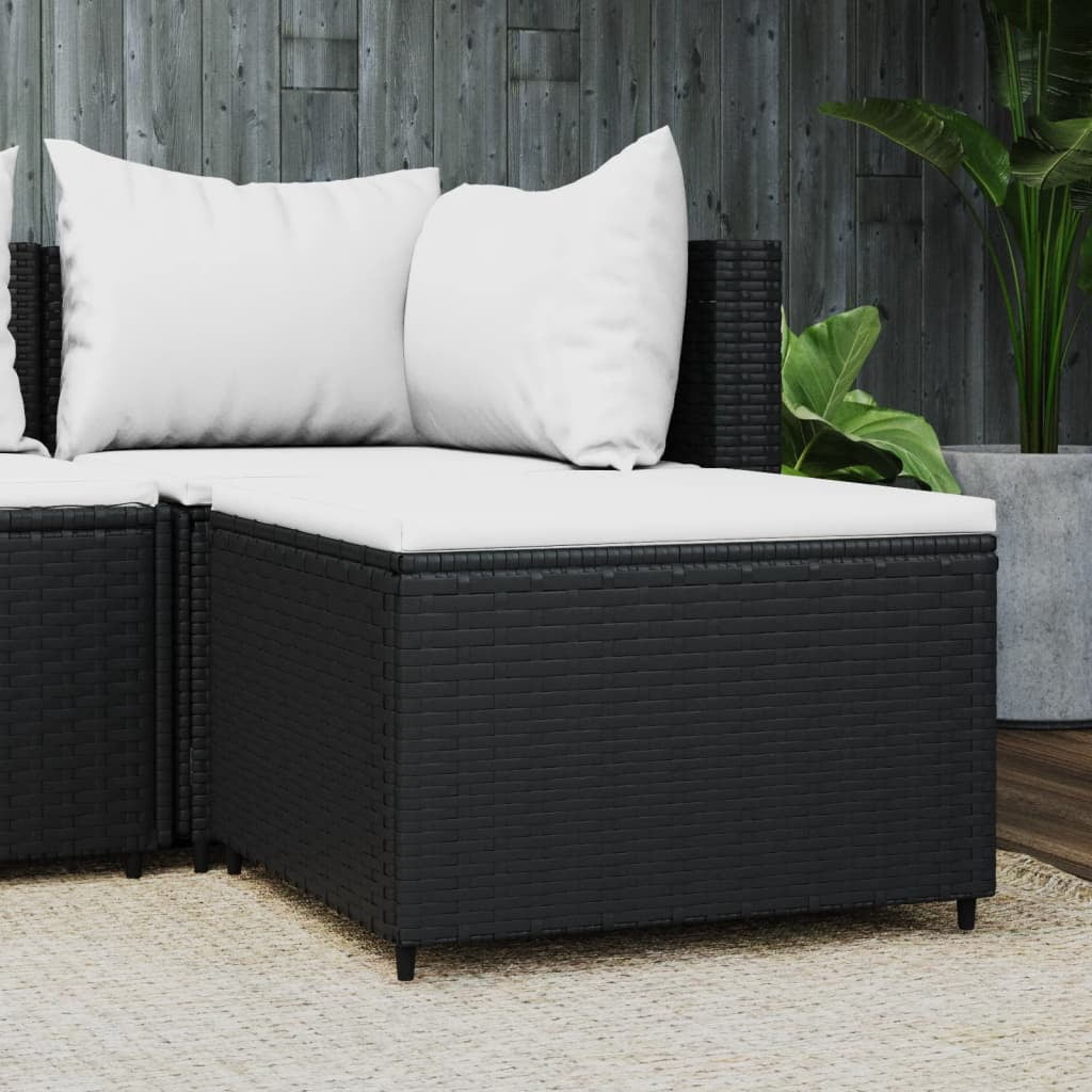 vidaXL Garden Footrest with Cushion Black Poly Rattan