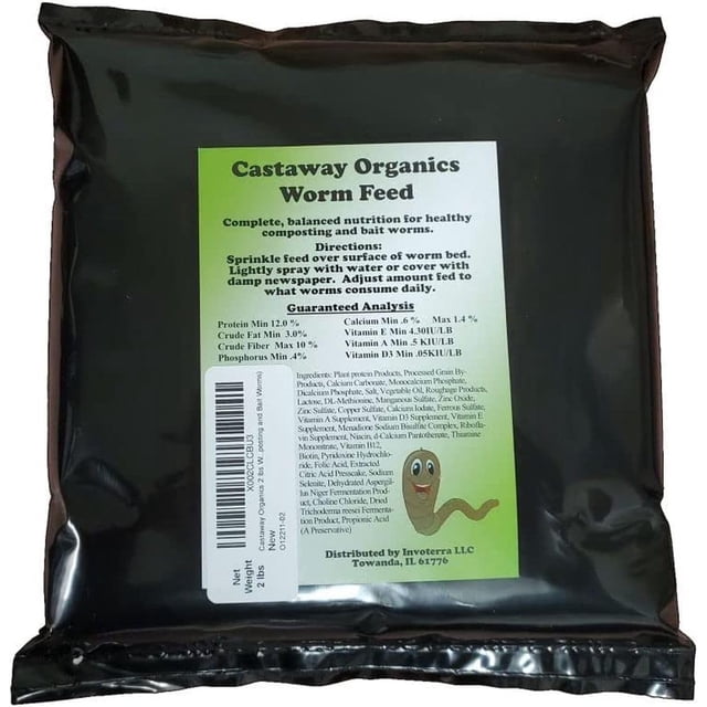 Castaway Organics Nourriture pour vers pour Tous les vers Compostables, vers Appâts, Ondulations Rouges, Nightcrawlers (2 Livres)