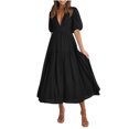 thumbnail image 2 of LOVZFMLL Robe Longue Décontractée pour Femme à Manches Bouffantes, Col en V, Noire, TG, 2 of 9