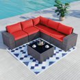 thumbnail image 1 of Kullavik Patio 6-Piece Steel Outdoor Wicker Sectional Sets with Cushions,Red, 1 of 5