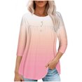 thumbnail image 1 of Pisexur Womens Plus Size Sweatshirt Gradients 3/4 Length Sleeve Tops Fall V-Neck Blouses Spring Ruffle Sleeve Tunic T-Shirts Dressy Casual, 1 of 4