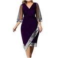 thumbnail image 2 of TIMIFIS Robe Moulante Midi Élégante pour Femmes à Col en V, Manches Longues Lanterne, Froncée, en Maille Extensible, Ajustée, Formelle, pour Fête et Cocktail, Printemps Été, Printemps, 2 of 6