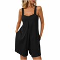 thumbnail image 1 of Yanlir 2025 Spring Summer Rompers for Women's Fashion Solid Round Neck Overalls Elastic Strap Sleeveless Pockets Short Jumpsuit(Black#1,S), 1 of 7