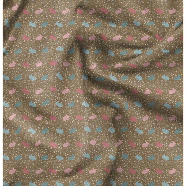 Soimoi Brown Heavy Satin Fabric Rabbit Animal Decor Fabric Printed Yard 54 Inch Wide