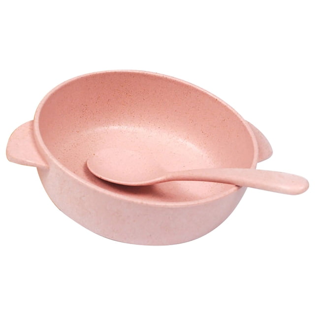 Harpily Clearance Dinnerware 2Pcs/Set Baby Feeding Food Wheats Handled Bowl Spoon Training Tableware