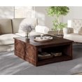thumbnail image 2 of Wampat Table Basse Rectangulaire Style Ferme Moderne avec Rangement Ouvert, Plateau en Bois Assemblé et Barres Métalliques Rivetées, Brun Rustique, 2 of 7