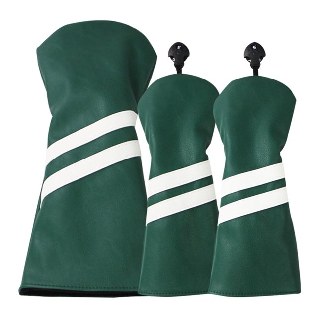 bedienty 3Pcs/Set PU Golf Club Head Cover with Tag Interchangeable Adjustable Protective Sheath Thickened Plush Wood Protector Green