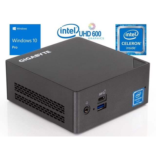 GIGABYTE BRIX Mini PC, Intel Celeron Quadricœur J4105 jusqu'à 2,5 GHz, 4 Go RAM, 256 Go SSD, HDMI, Mini DisplayPort, LAN, Wi-Fi, Bluetooth, Windows 10 Pro