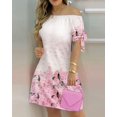 thumbnail image 1 of Femmes Casual Mini Robe d'Été Rayé Épaule Manches Courtes A-Ligne Robe Courte, 1 of 3