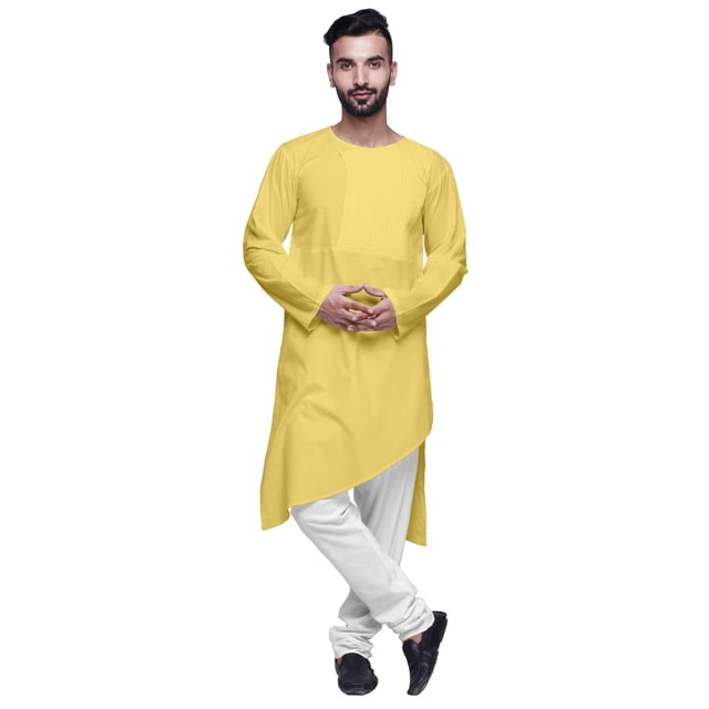 Atasi Kurta Long Asymétrique Indien pour Homme, Kurta Uni à Col Rond, Tenue de Fête