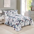 thumbnail image 1 of Marina Decoration Rich Printed Embossed Pinsonic Coverlet Bedspread Ultra Soft Bedding Summer Quilt Set with Shams, Modern Green Leaves Pattern, 1 of 7