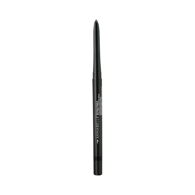 Annabelle Retractable Eyeliner in Granite, a slim black retractable pencil with a pointed tip and white brand text on the barrel, featuring a built-in sharpener for smooth, waterproof, long-lasting eye makeup application.