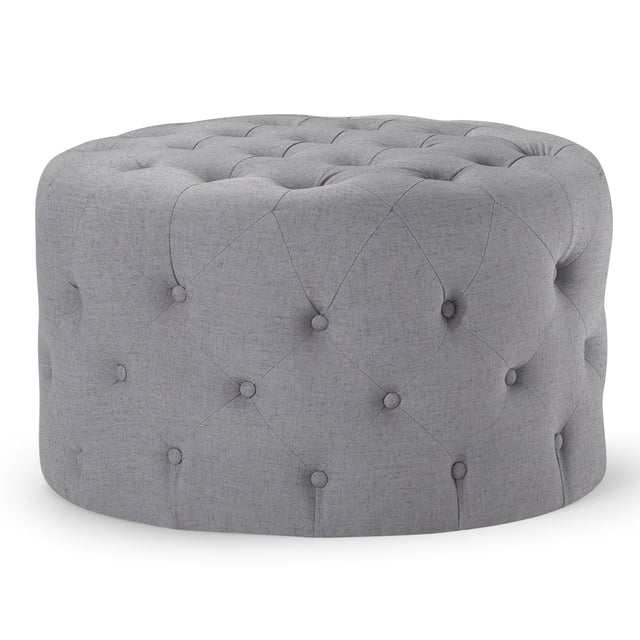 Maven Lane Pouf Rond Traditionnel Marcy en Tissu d'Ardoise