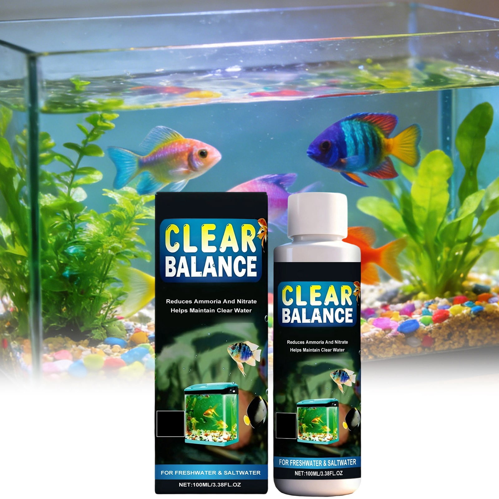 Vacemry Aquarium Water Purifier Tablets, Deep Cleaning Fish Tank Water for Freshwater Saltwater Tanks, 100ml Water Conditioner for Aquarium Fish Health and Habitat Maintenance