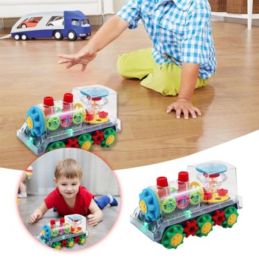 Riforla Transparent Gear Train Toy with Colorful Lights and Music 360° Rotating Children's Playset Education White