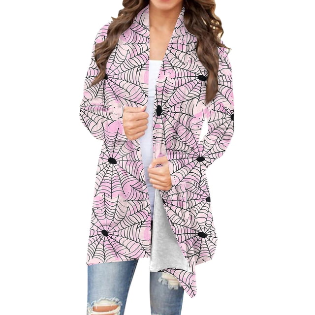 Lovzfmll Cardigan d'Halloween pour Femme, Veste à Manches Longues Imprimée Mode Style Rose, G