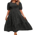 thumbnail image 2 of EIMELI Femmes Été Soufflé Manches Robe Smoking Floral en Vrac Fluide Robe Haute Taille Dentelle Floral Étagé Midi Robe Bleu Ciel XL, 2 of 4