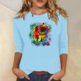 thumbnail image 1 of Qertyioot Cadeau de Saint-Valentin pour Femmes, Mode Manches Trois-Quarts Col Rond Rétro Imprimé de Noël Haut Ample Blouse Manches Trois-Quarts, 1 of 4