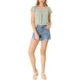thumbnail image 2 of INSPIRE CHIC Blouse Fleurie pour Femme Été Décontractée Col Carré Chiffon Manches Courtes Chemises à Volants TP Vert, 2 of 8