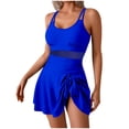 thumbnail image 2 of UPPADA Maillot de Bain une Pièce pour Femmes Robe de Bain Dos Nu Maillot de Bain Froncé Rétro Robe de Bain Col en V Jupe Ligne A Maillots de Bain Modeste en Solde Bleu,TTG, 2 of 6