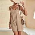 thumbnail image 4 of biudgviw Combinaisons Courtes d'Été pour Femmes Sans Manches à Encolure Dégagée avec Bretelles à Nœud Froncées Combinaisons Décontractées Amples Courtes Salopettes avec Poches, 4 of 7