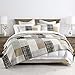 thumbnail image 3 of PANGUSHAN 100% Cotton Quilt Set Queen Size, Queen Size Farmhouse Plaid Patchwork Reversible Rustic Quilt Bedding Set Quilted Bedspread Lightweight Comforter for Queen Bed, 3pcs, Gray/Cream/Beige, 3 of 4