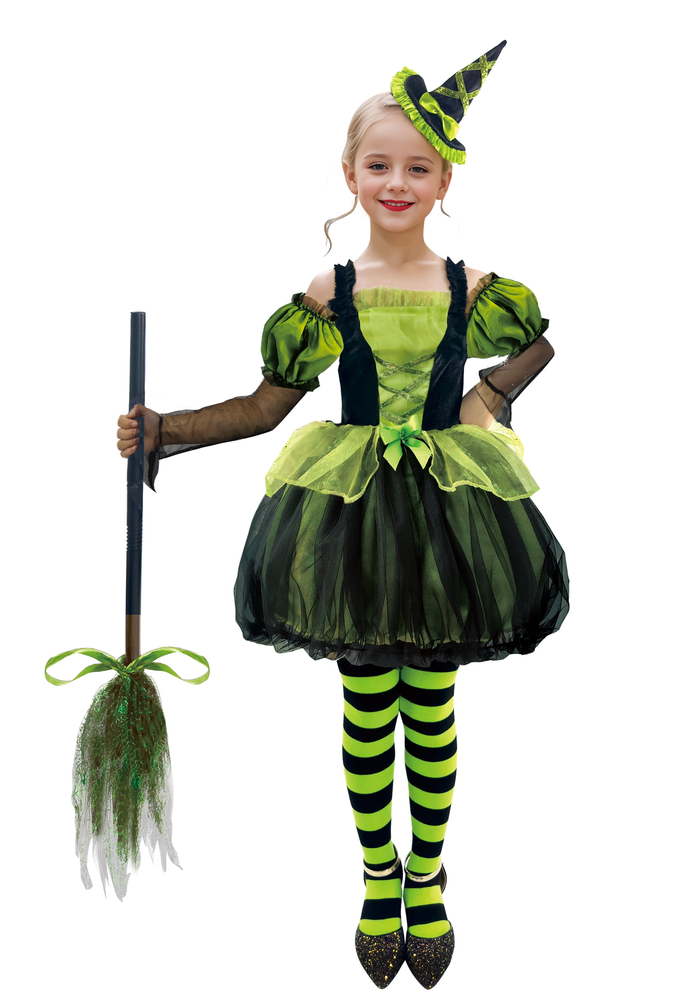 Partyholic Green Witch Costume for Girls, Large Size