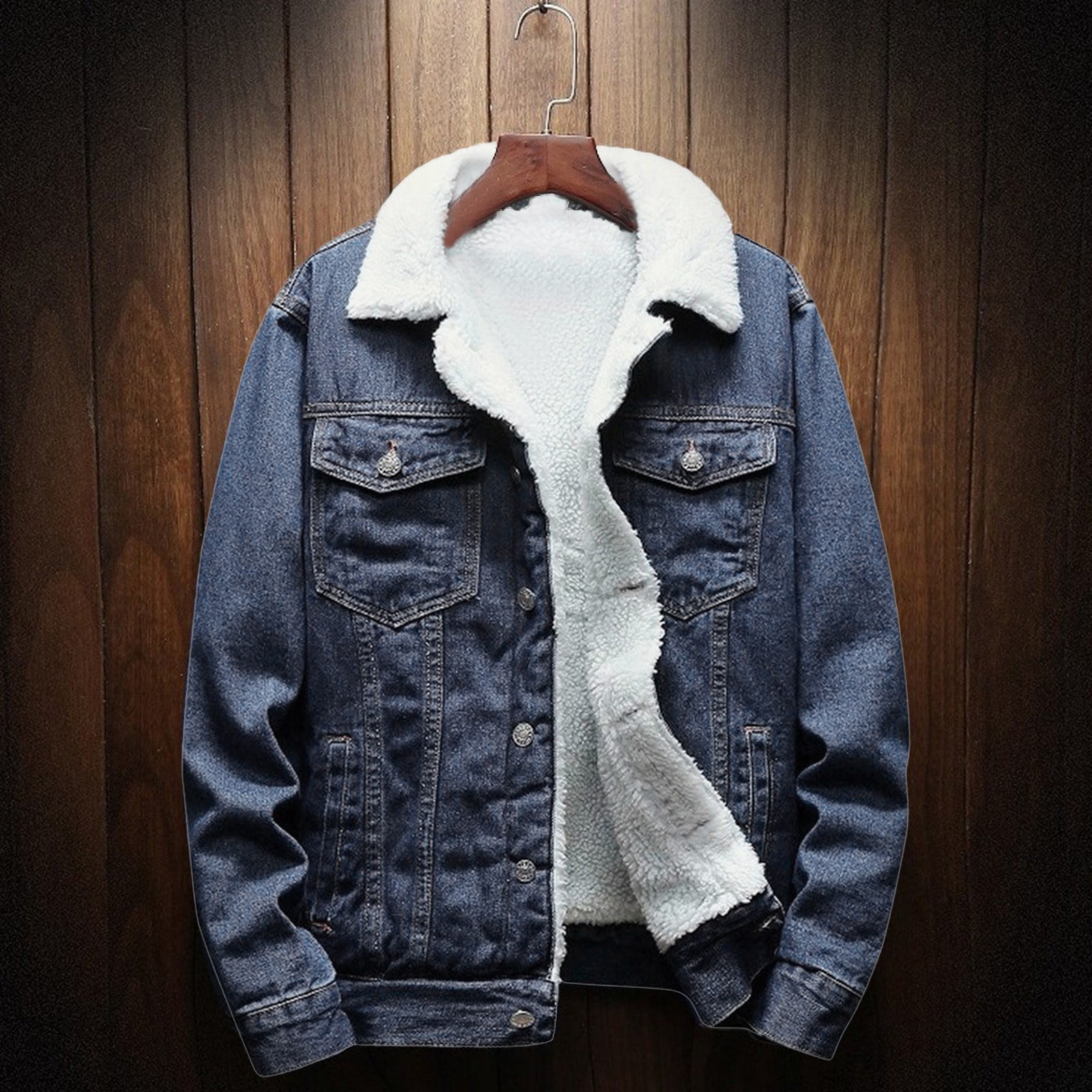 Men Casual Denim Jacket And Velvet Stand Collar Single Breasted Jacket Coat
