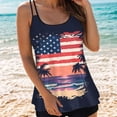 thumbnail image 2 of NIEWTR Tankini Hauts pour Femmes Bretelles Spaghetti Contrôle du Ventre Haut de Maillot de Bain Drapeau Américain Graphique Haut de Maillot de Bain (Rouge, P), 2 of 5
