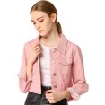 thumbnail image 1 of INSPIRE CHIC Veste en Denim Courte à Manches Longues Boutonnée pour Femme, 1 of 6