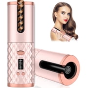 POINTERTECK Automatic Curling Iron   Cordless Hair Curlers with Adjustable Temps & Timers  Ceramic Barrel Auto Wave Wand  Portable Rotating Curling Wand Hair Styling Tool for Travel,pink