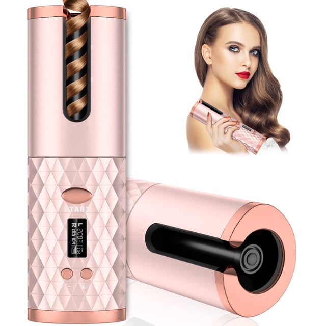 POINTERTECK Automatic Curling Iron Cordless Hair Curlers with Adjustable Temps & Timers Ceramic Barrel Auto Wave Wand Portable Rotating Curling Wand Hair Styling Tool for Travel